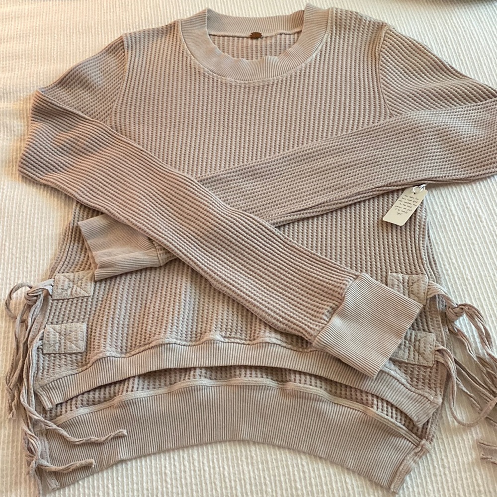 Free People One, New, waffle weave 100 percent cotton knit top,